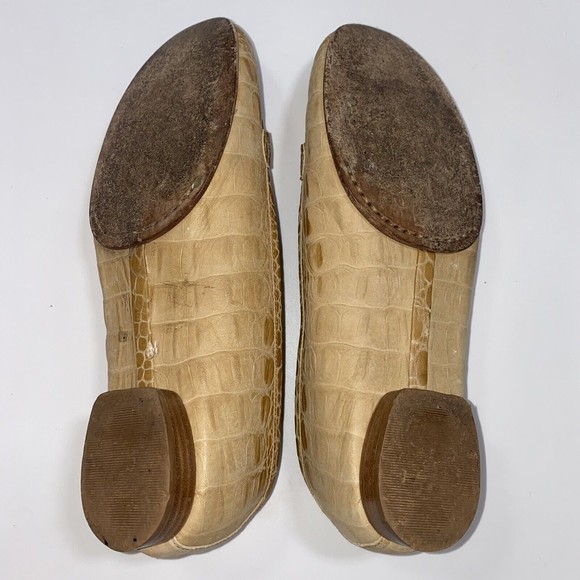 Stuart Weitzman Womens 7.5M Moc Loafers Flats Croc Leather Tortoise Oval Buckle - Picture 8 of 9